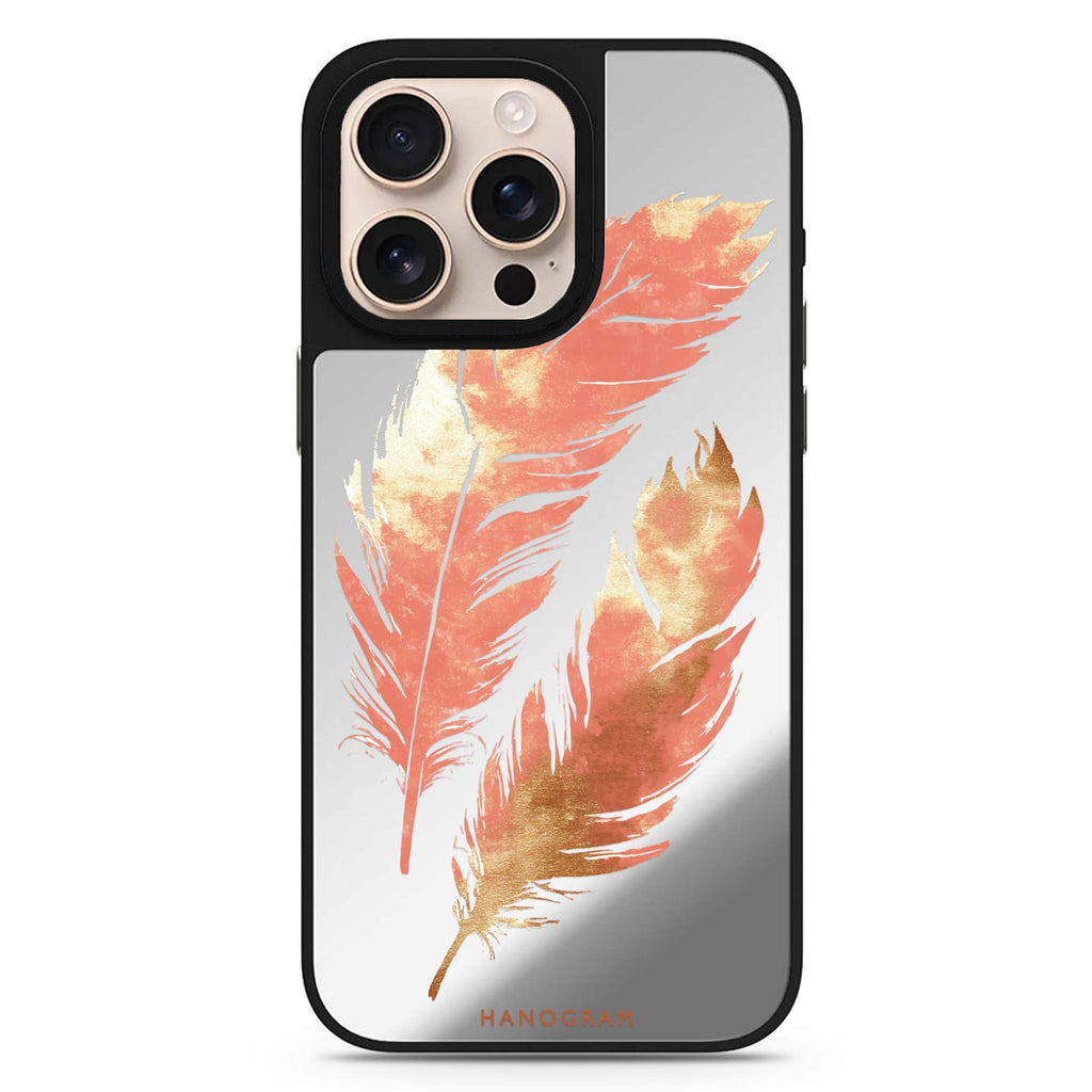 Golden Feathers color-inspired design iPhone 16/15/14 Pro Max & Pro mirror case
