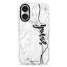Marble Edition II custom name iPhone 16 and 16 Plus ultra clear case, transparent marble pattern, front product view