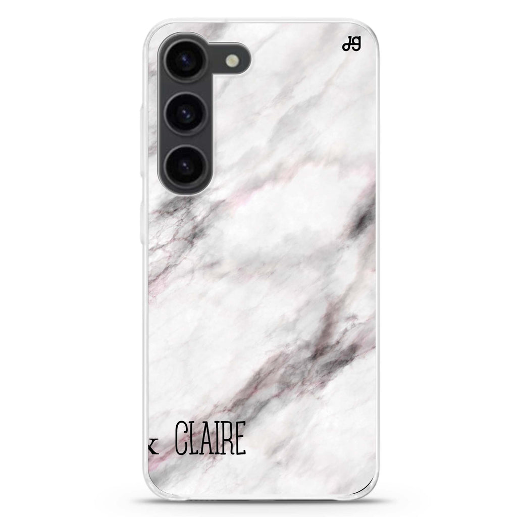 White Marble personalized ultra-clear case for Samsung Galaxy S23/S22, front view