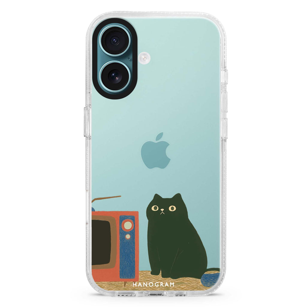 Lazy Screen Time iPhone 16 and 16 Plus ultra clear case, transparent graphic artwork, front product view