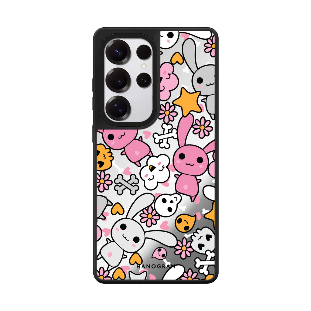 Bunny Doodles Samsung Galaxy S25 S24 S23 Ultra mirror case, front view