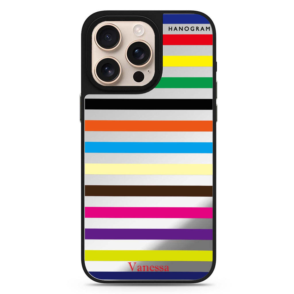 Colorful Stripe personalized name abstract pattern iPhone 16/15/14 Pro Max & Pro mirror case