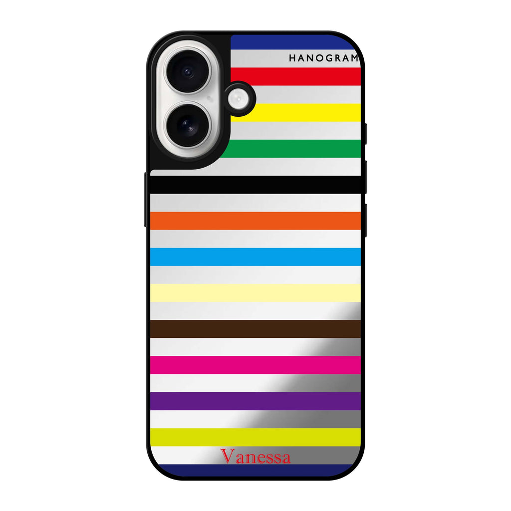 Reflective iPhone 16 Mirror Case –colorful stripe Design