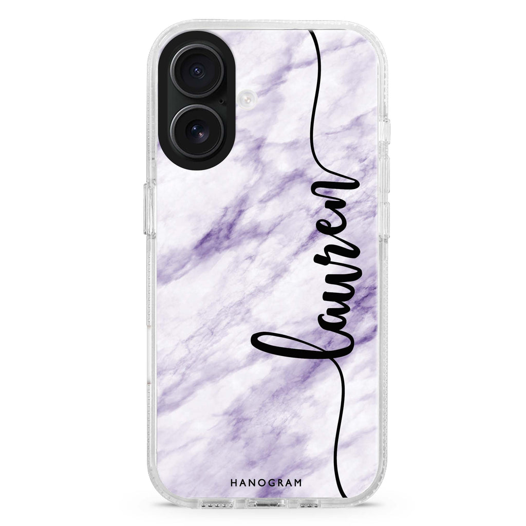 Marble Edition IV custom name iPhone 16 and 16 Plus ultra clear case, transparent marble pattern, front product view
