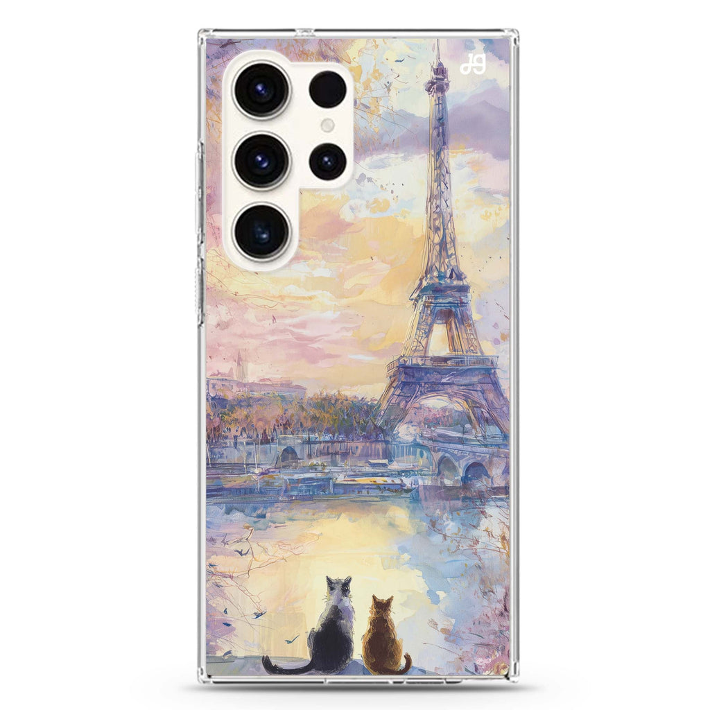 Paris Sunset Cats Samsung Galaxy Ultra Clear Case