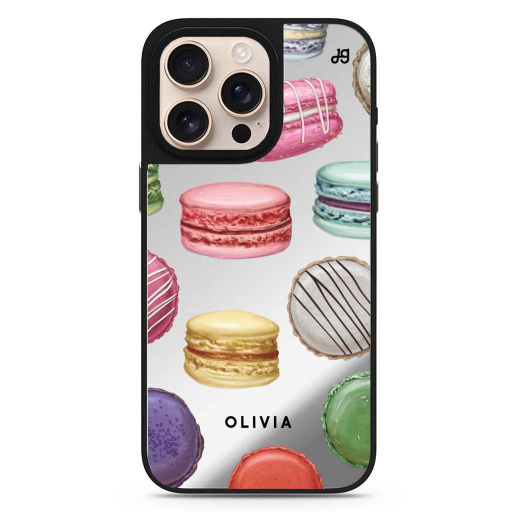 Macarons Land personalized name sleek reflective design iPhone 16/15/14 Pro Max & Pro mirror case