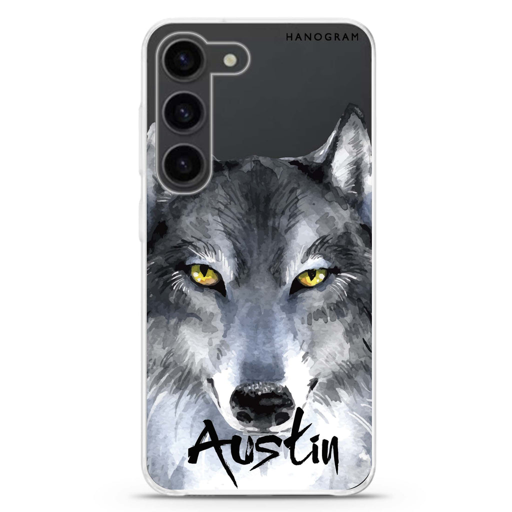 Snow Wolf personalized ultra-clear case for Samsung Galaxy S23/S22, front view