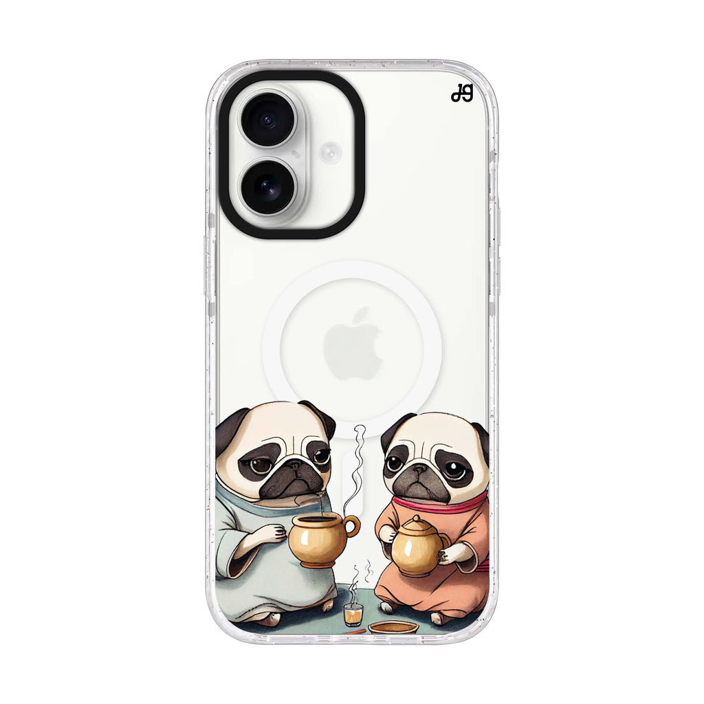 Pug Tea Time iPhone 17 ultra clear MagSafe case, front product view