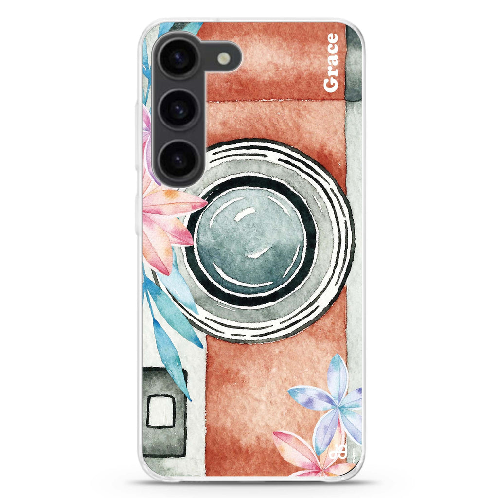 Watercolor Camera personalized ultra-clear case for Samsung Galaxy S23/S22, front view