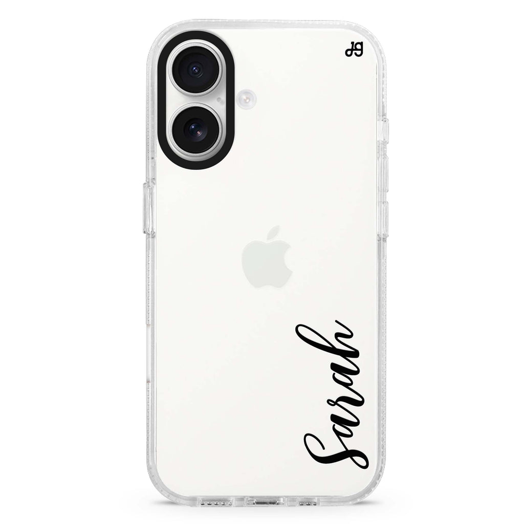 Falling For You custom name iPhone 16 and 16 Plus ultra clear case, transparent graphic artwork, front product view