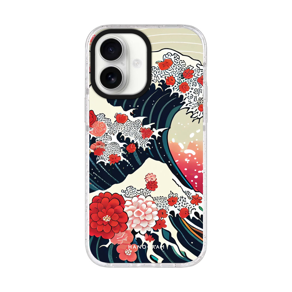 Waves & Flowers iPhone 17 ultra clear MagSafe case, front product view