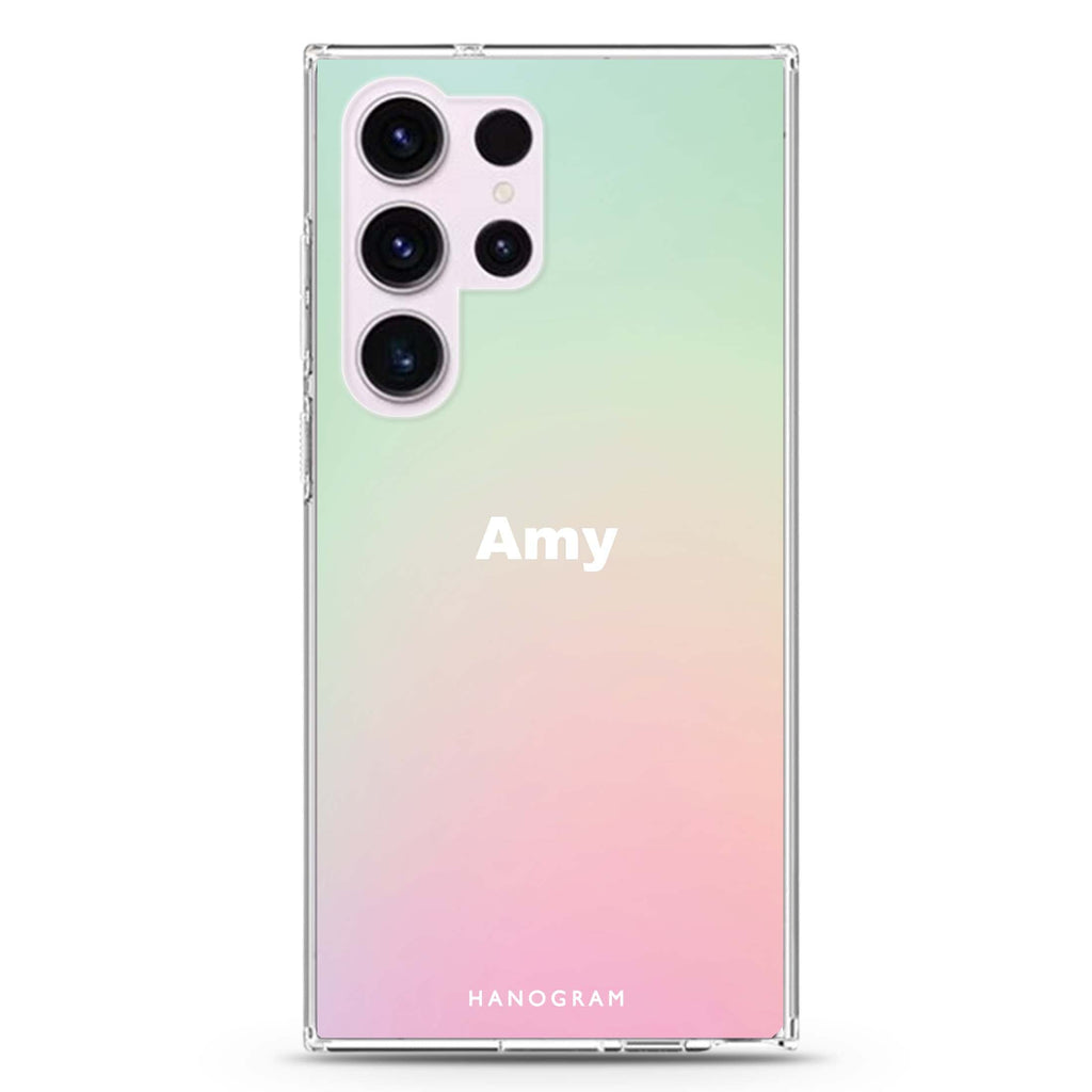 Dreamy Pastel personalized name Samsung Galaxy S26/S25/S24/S23/S22 Ultra ultra clear case, transparent design, main view