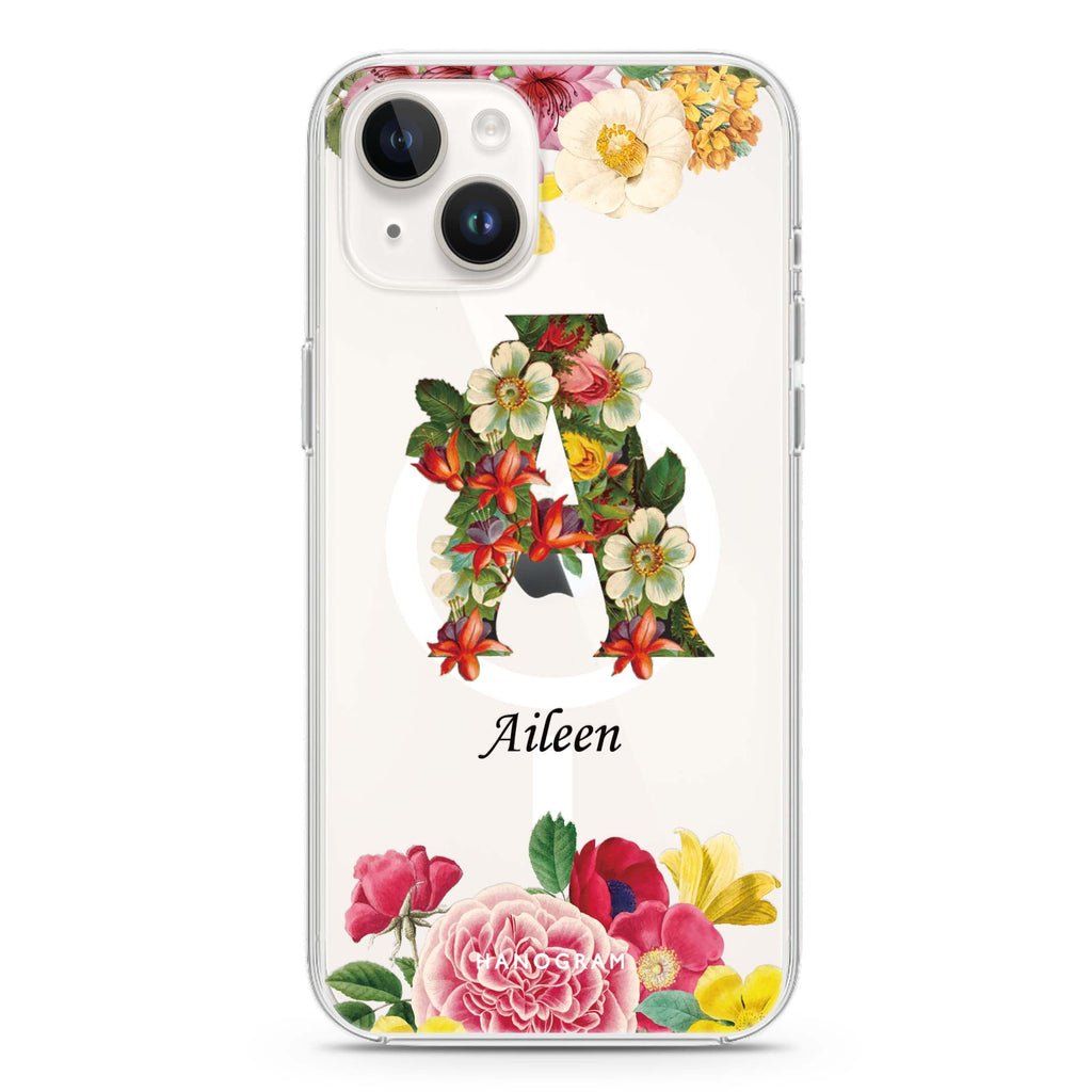 Bouqet Flower Monogram iPhone 15 Plus MagSafe Compatible Ultra Clear Case