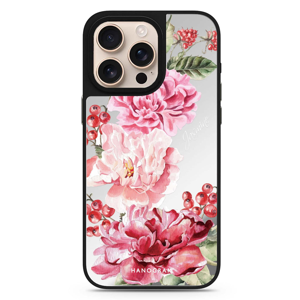 Pretty Watercolor Flowers Design 2 personalized name floral design iPhone 16/15/14 Pro Max & Pro mirror case