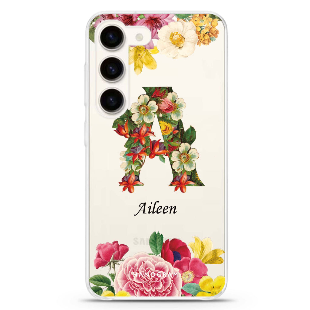 Bouqet Flower Monogram ultra-clear case for Samsung Galaxy S23/S22, front view