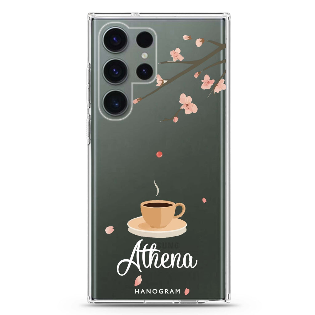 Quiet Bloom personalized name Samsung Galaxy S26/S25/S24/S23/S22 Ultra ultra clear case, transparent design, main view
