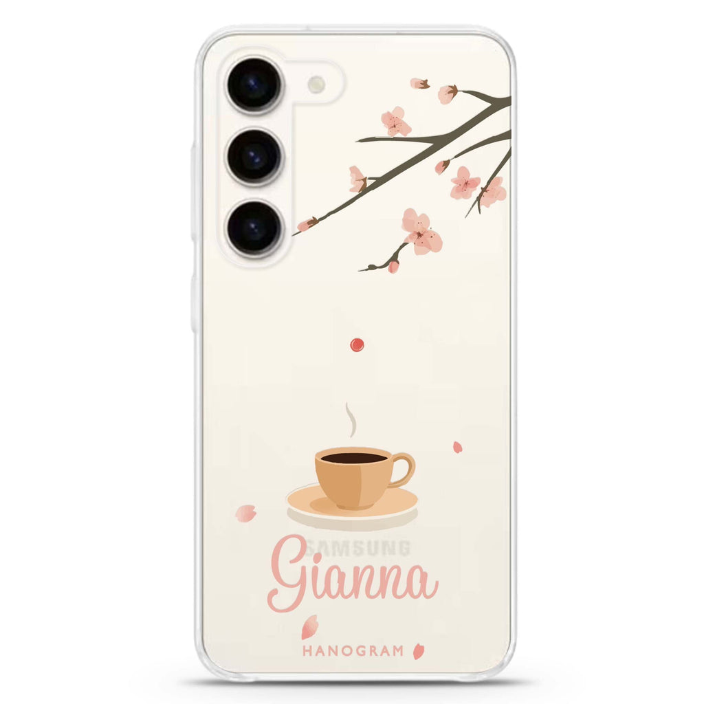 Quiet Bloom personalized ultra-clear case for Samsung Galaxy S23/S22, front view