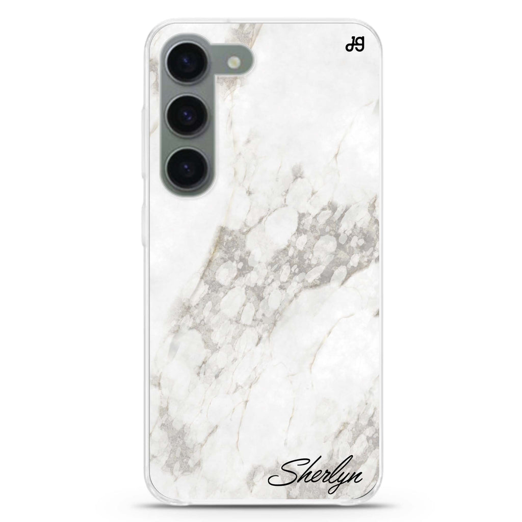Simple White Marble personalized ultra-clear case for Samsung Galaxy S23/S22, front view