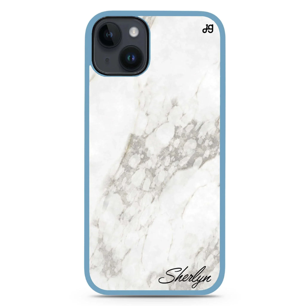 Simple White Marble iPhone 15 Plus Impact Guard Bumper Case