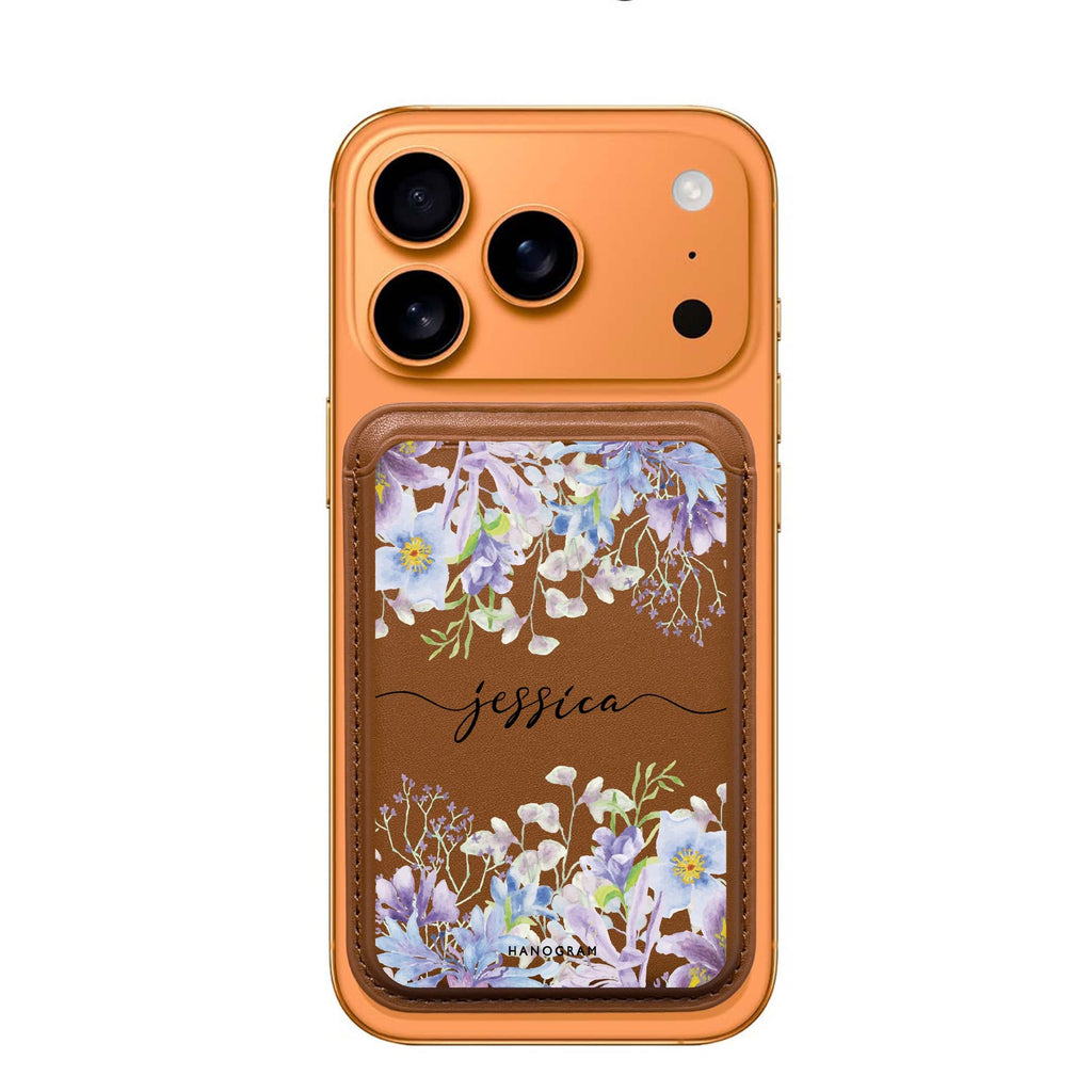 Flowers Bloom custom name MagSafe wallet for iPhone, personalized magnetic card holder, main view
