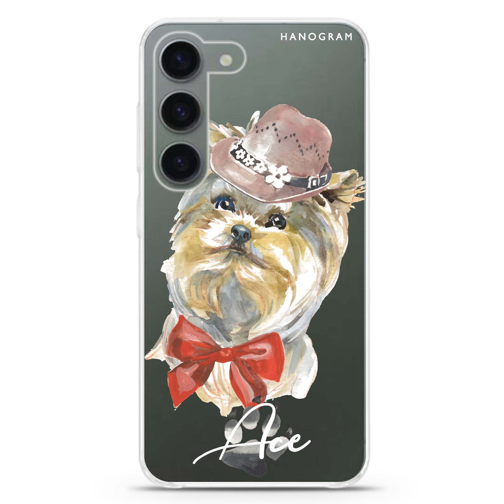 Yorkshire Terrier personalized ultra-clear case for Samsung Galaxy S23/S22, front view