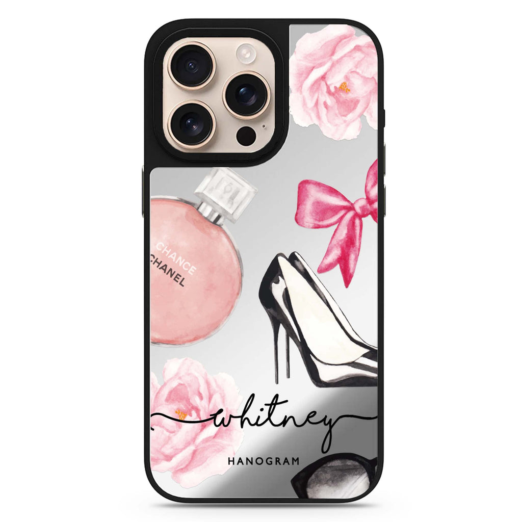 Fashion Cosmetic personalized name sleek reflective design iPhone 16/15/14 Pro Max & Pro mirror case