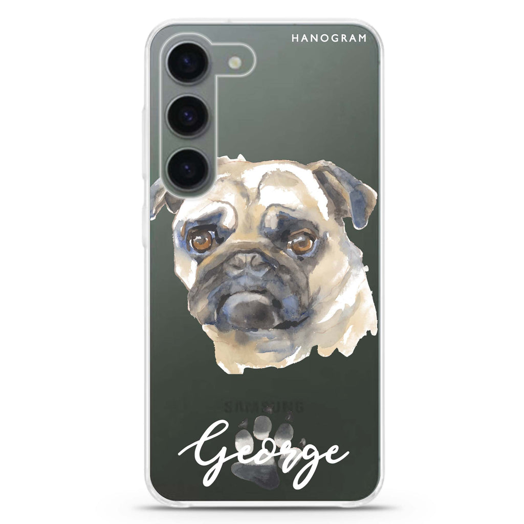 Pug personalized ultra-clear case for Samsung Galaxy S23/S22, front view