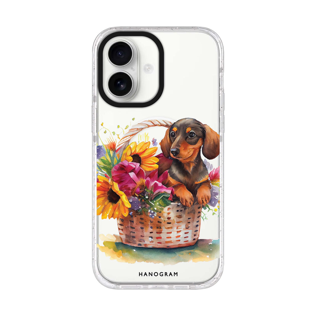 Floral & Dog iPhone 17 ultra clear MagSafe case, front product view