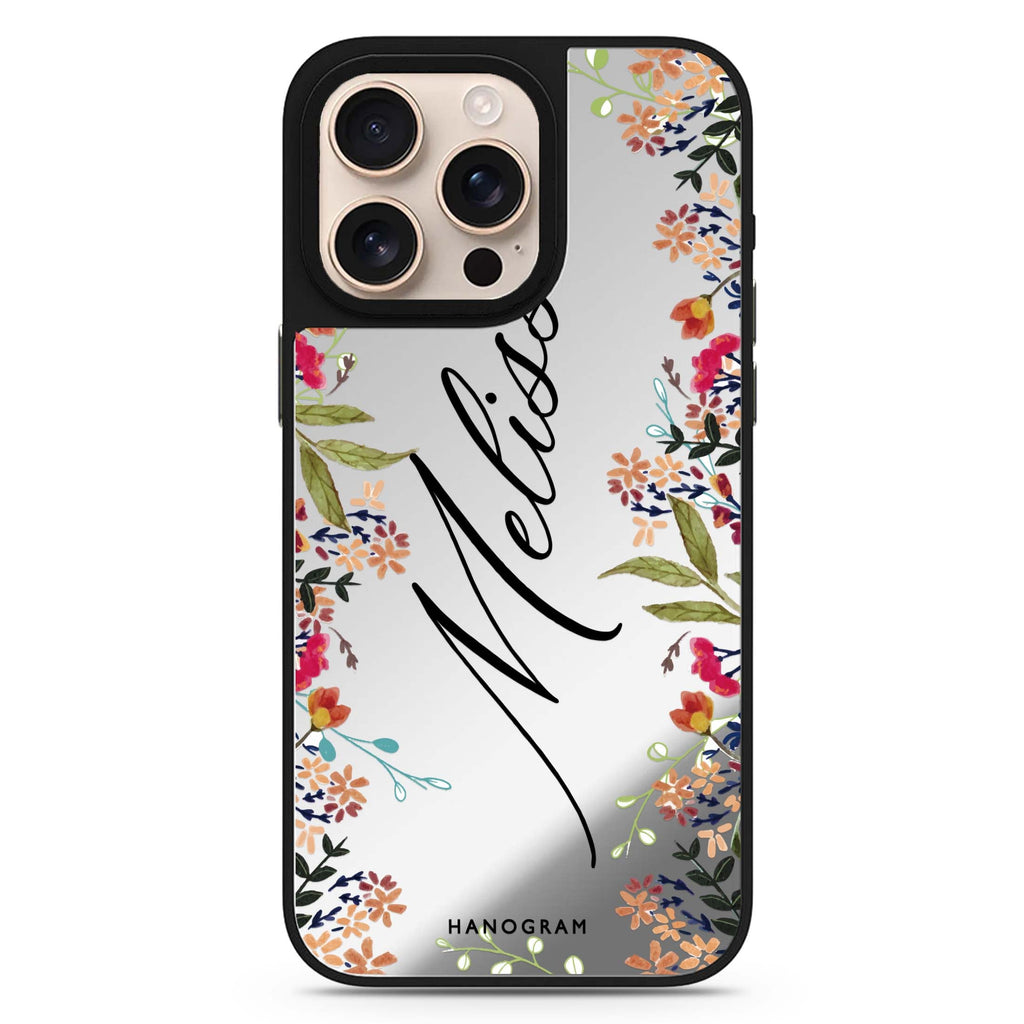 Rustic Garden personalized name floral design iPhone 16/15/14 Pro Max & Pro mirror case