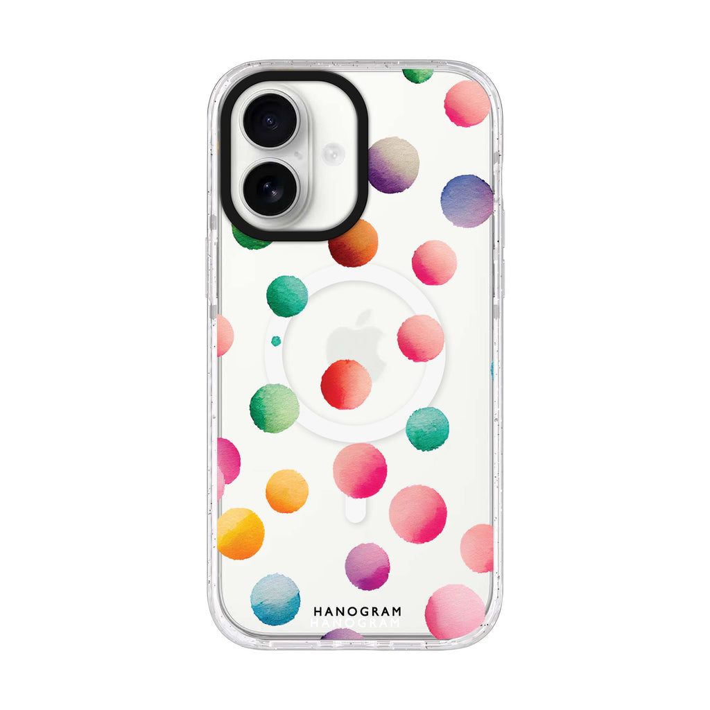 Watercolour Polka Dot iPhone 17 ultra clear MagSafe case, front product view