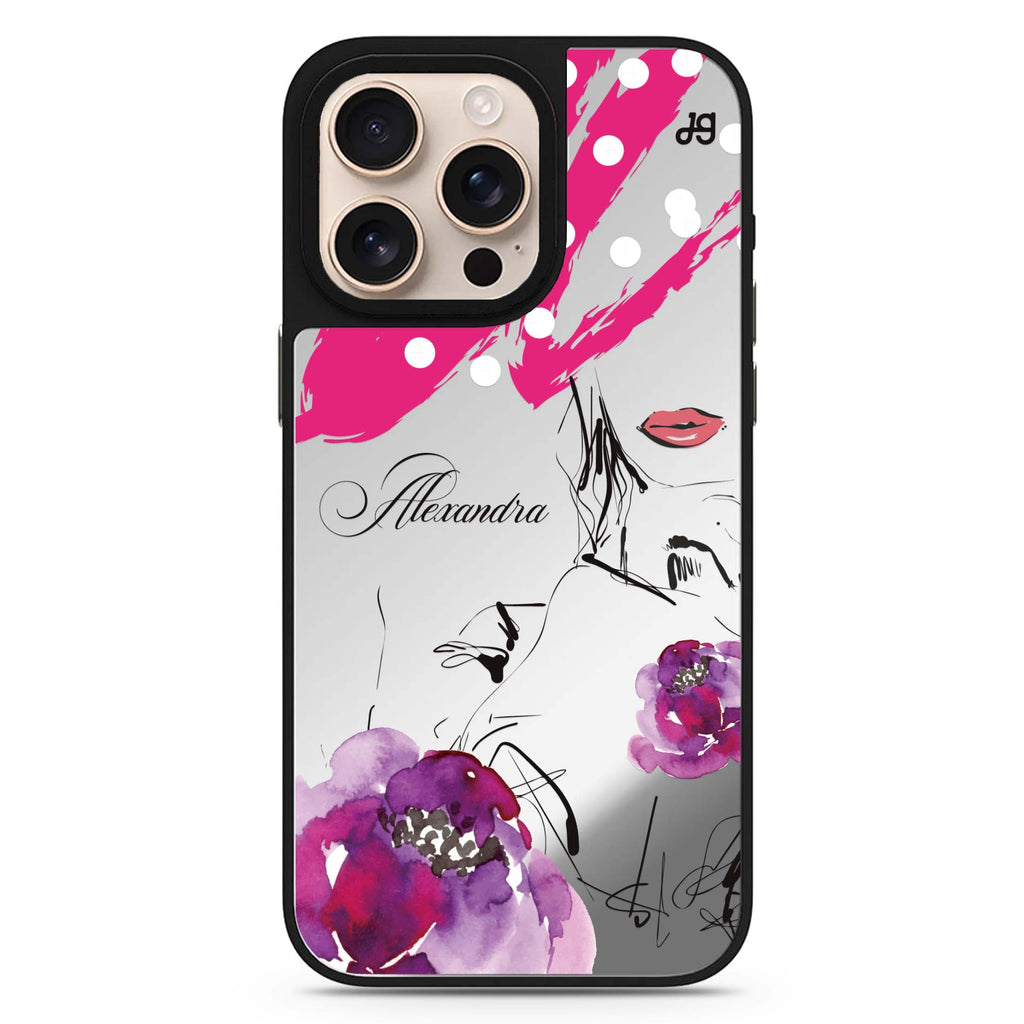Floral Makeup personalized name floral design iPhone 16/15/14 Pro Max & Pro mirror case
