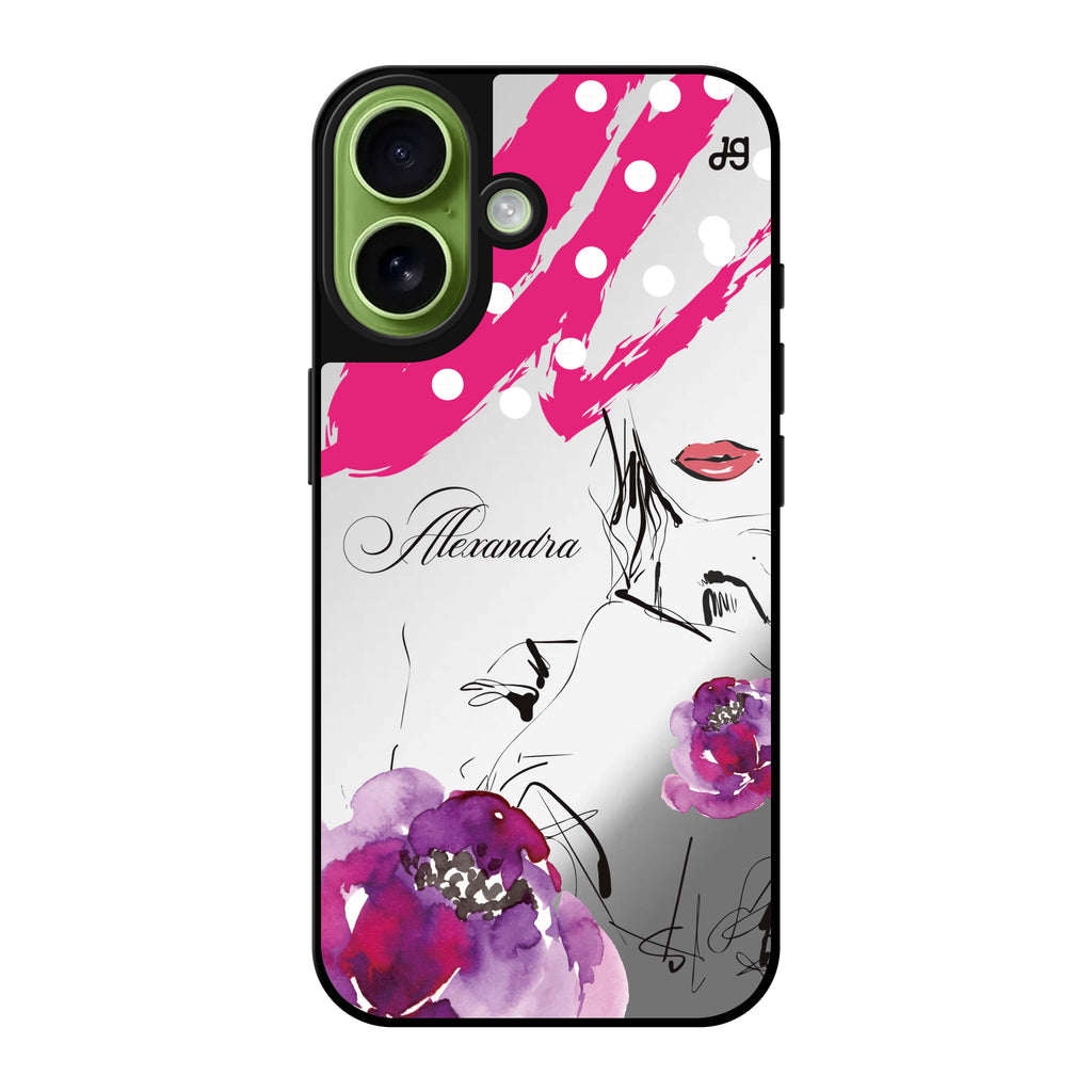 Reflective iPhone 16 Mirror Case –Floral Makeup Design
