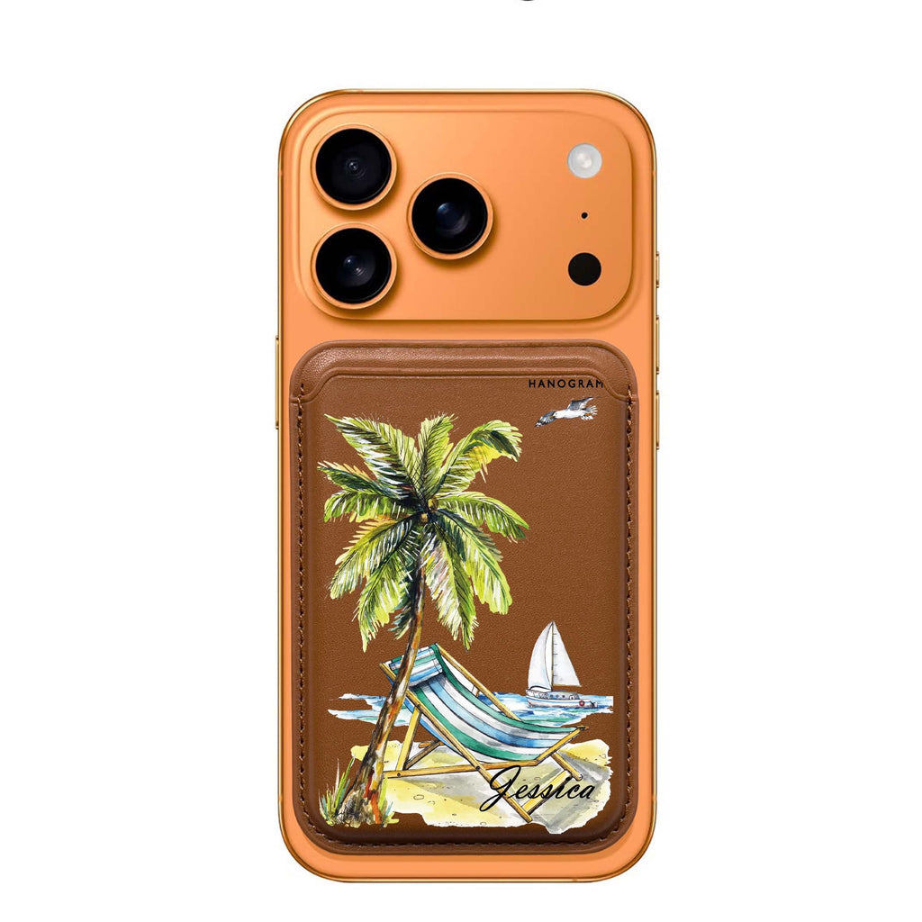 Summer on the Beach custom name MagSafe wallet for iPhone, personalized magnetic card holder, main view