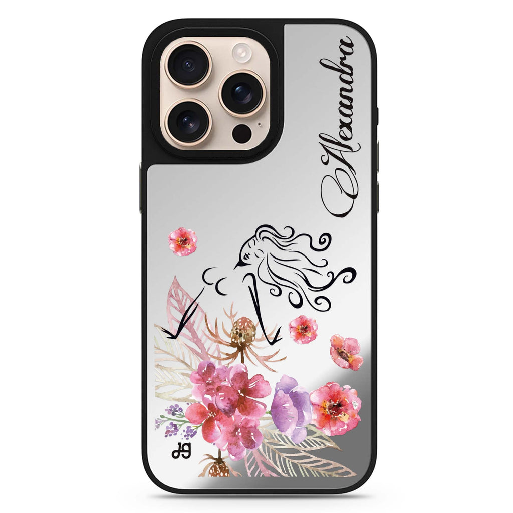 Floral Fairy I personalized name floral design iPhone 16/15/14 Pro Max & Pro mirror case