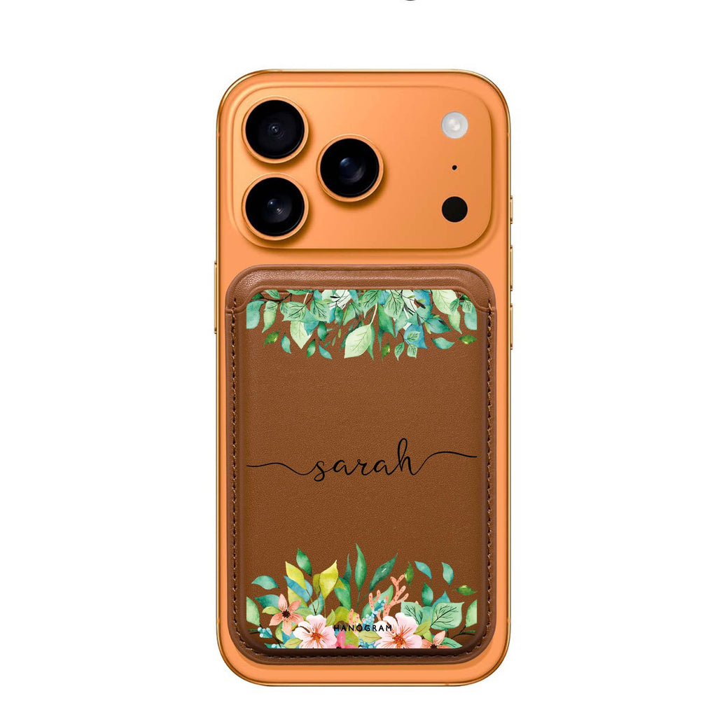 Floral Imagination custom name MagSafe wallet for iPhone, personalized magnetic card holder, main view