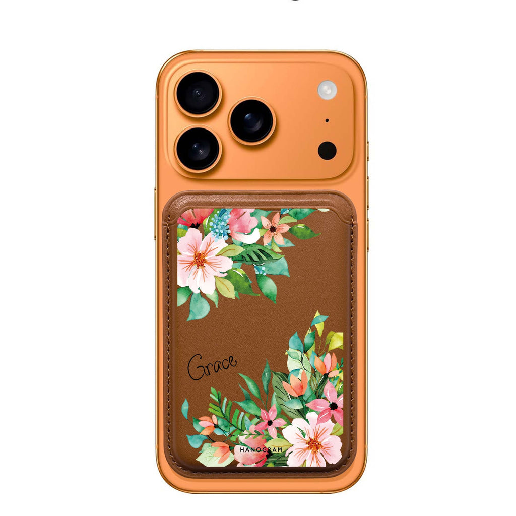 Flower Inspiration custom name MagSafe wallet for iPhone, personalized magnetic card holder, main view