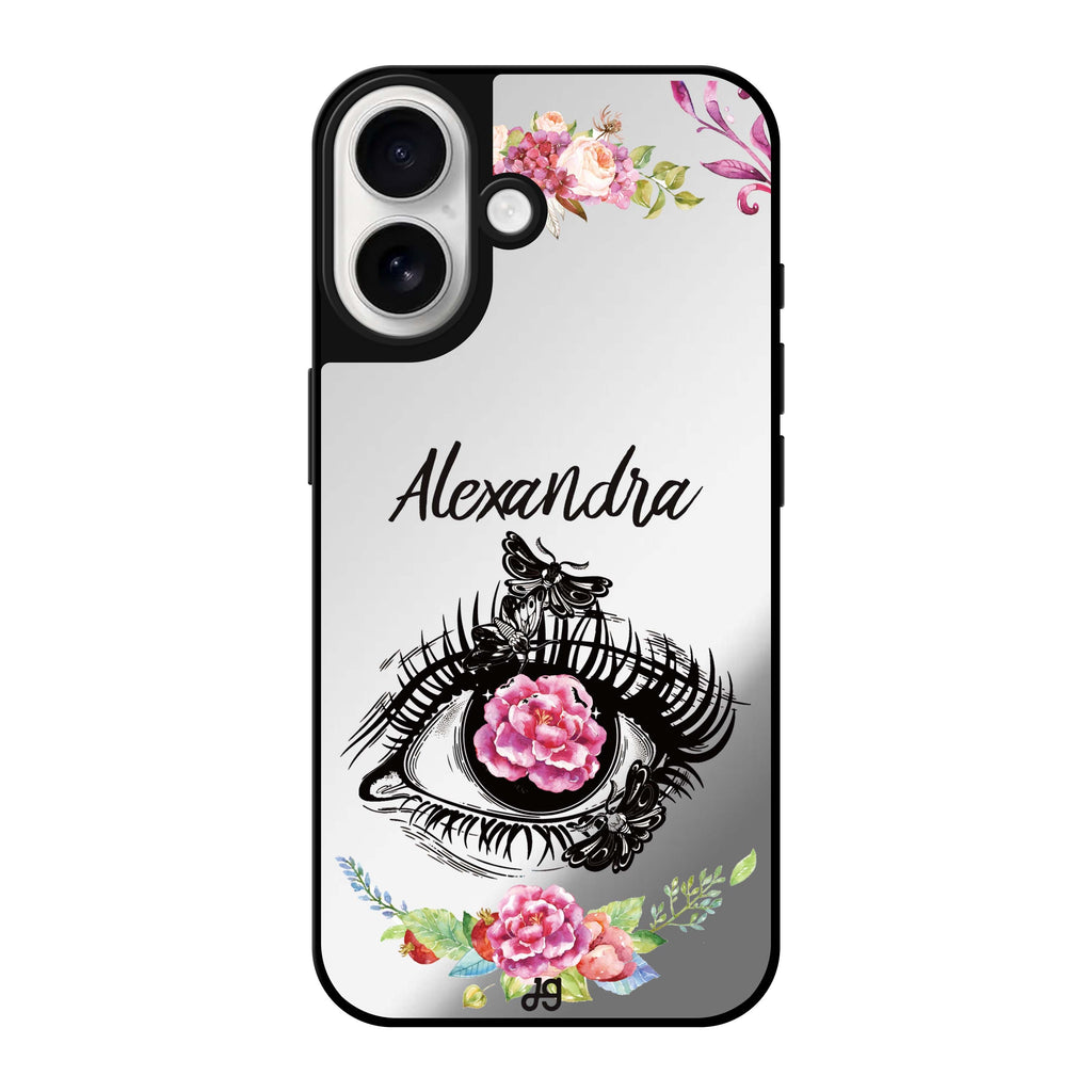 Reflective iPhone 16 Mirror Case –Flower in Eye Design