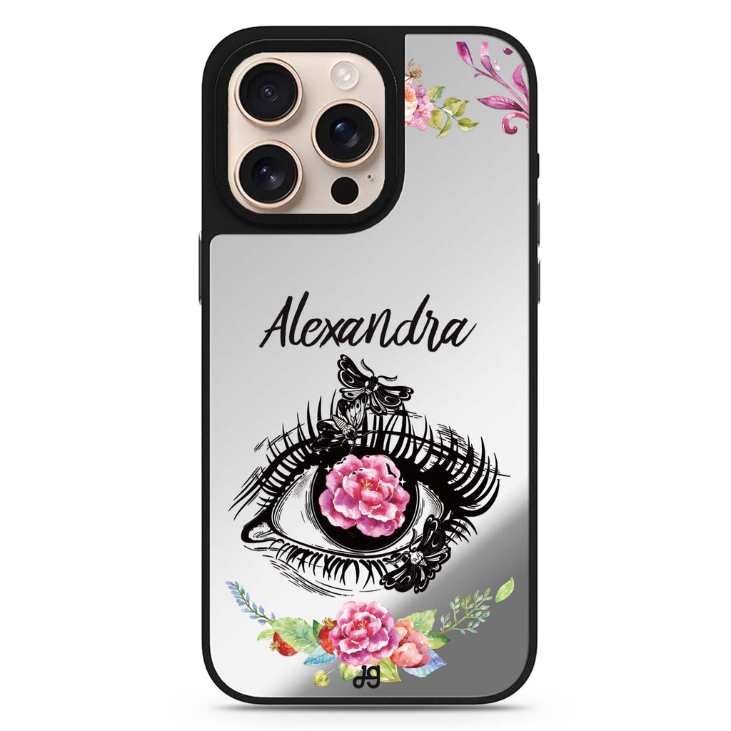 Flower in Eye personalized name floral design iPhone 16/15/14 Pro Max & Pro mirror case