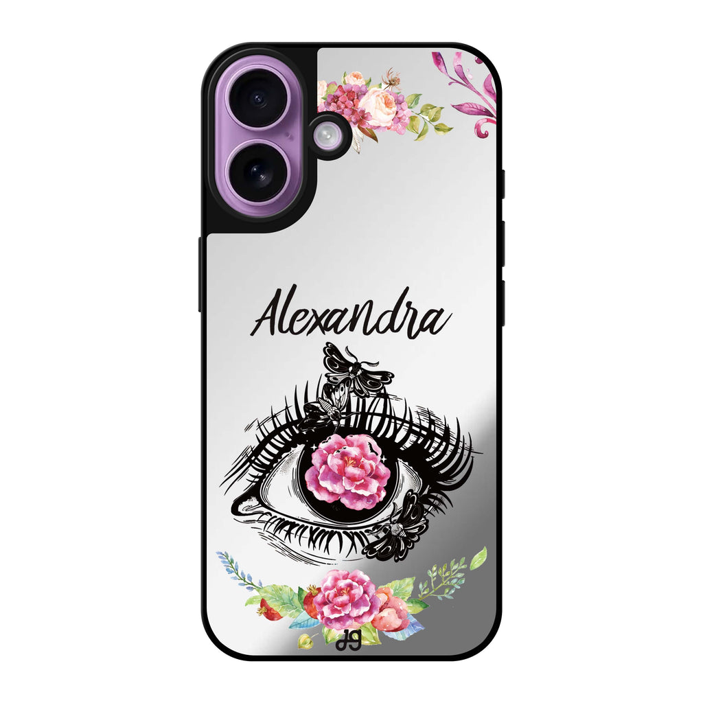 Reflective iPhone 16 Mirror Case –Flower in Eye Design