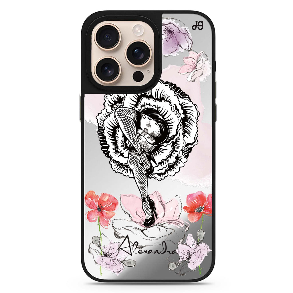 Dancing Flora personalized name sleek reflective design iPhone 16/15/14 Pro Max & Pro mirror case