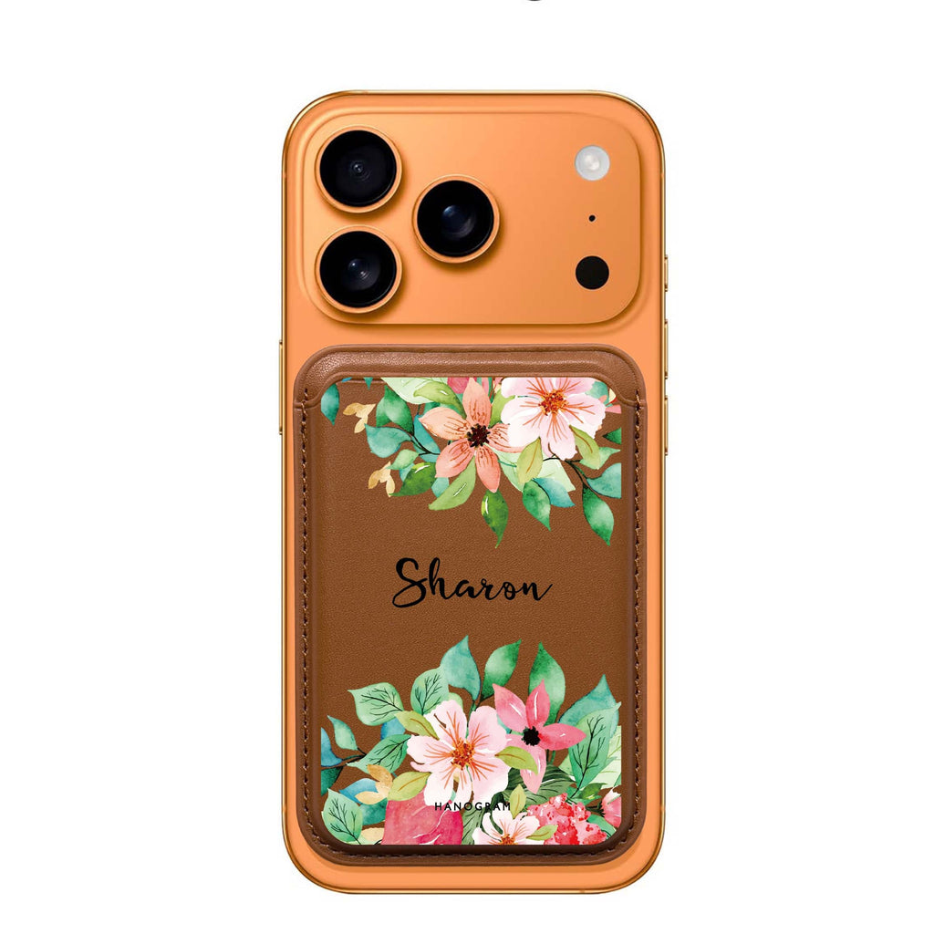 Floral Life custom name MagSafe wallet for iPhone, personalized magnetic card holder, main view