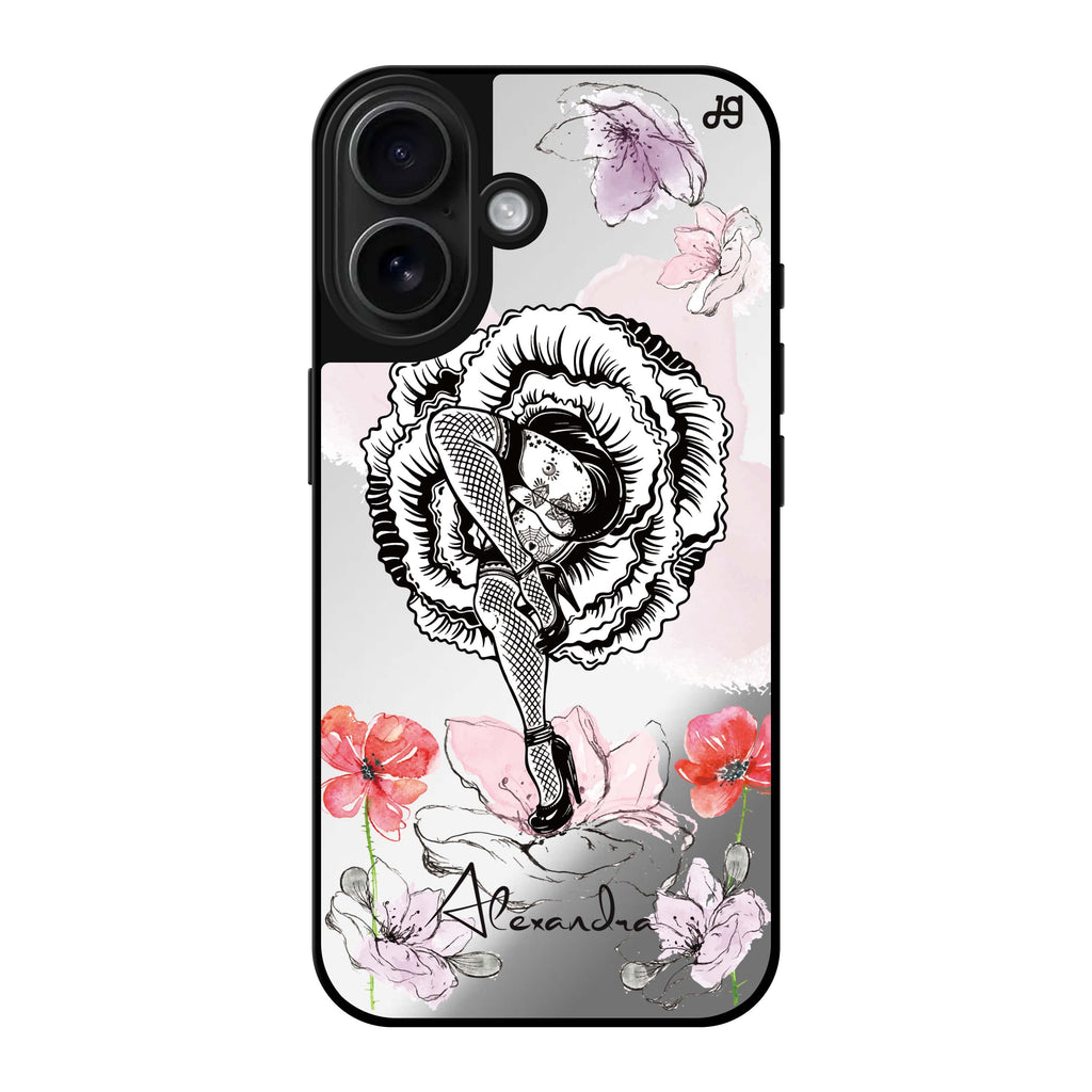 Reflective iPhone 16 Mirror Case –Dancing Flora Design