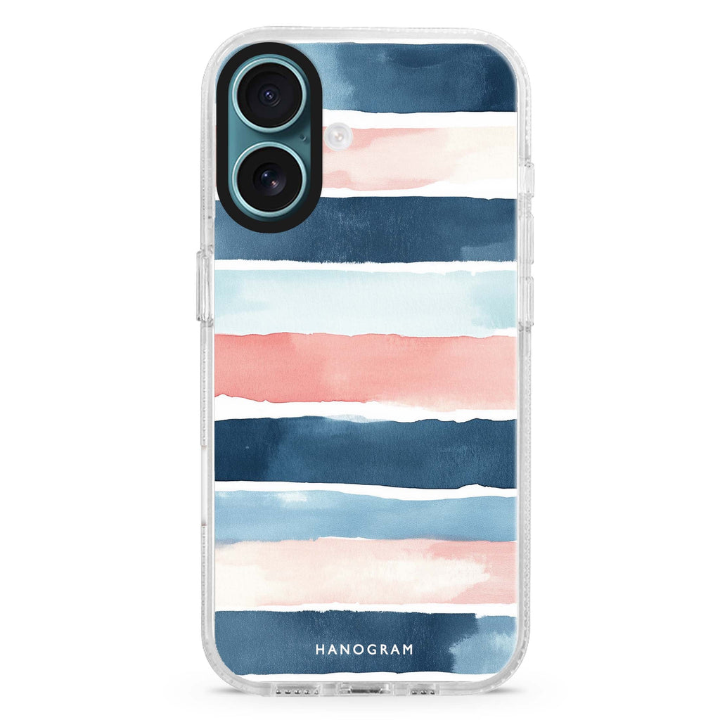 Seabreeze Stripes iPhone 16 and 16 Plus ultra clear case, transparent abstract pattern, front product view