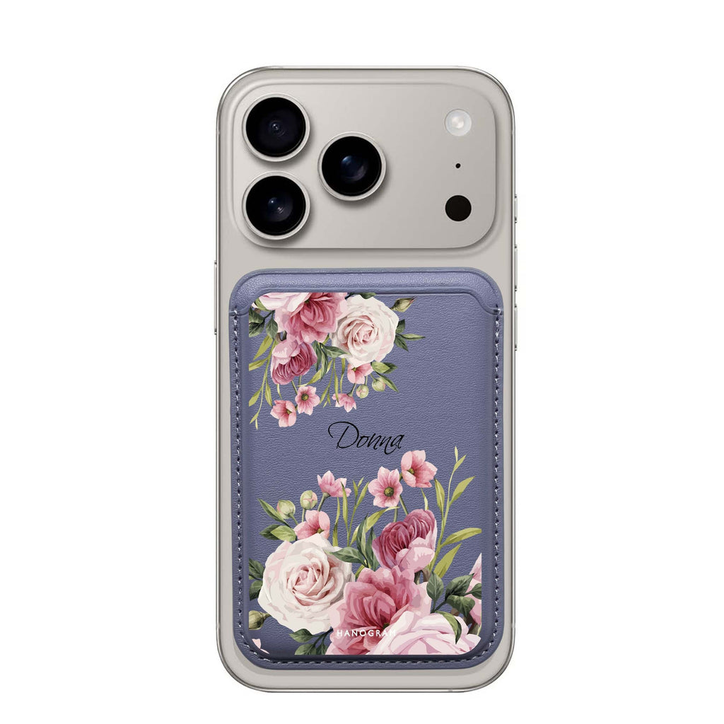 Beautiful Flowers custom name MagSafe wallet for iPhone, personalized magnetic card holder, main view