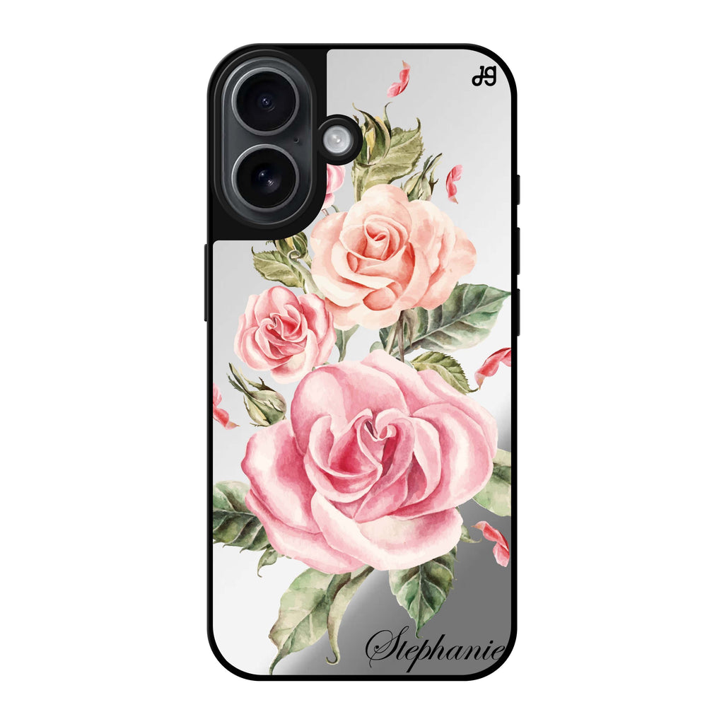 Reflective iPhone 16 Mirror Case –Pink Watercolor Floral Design