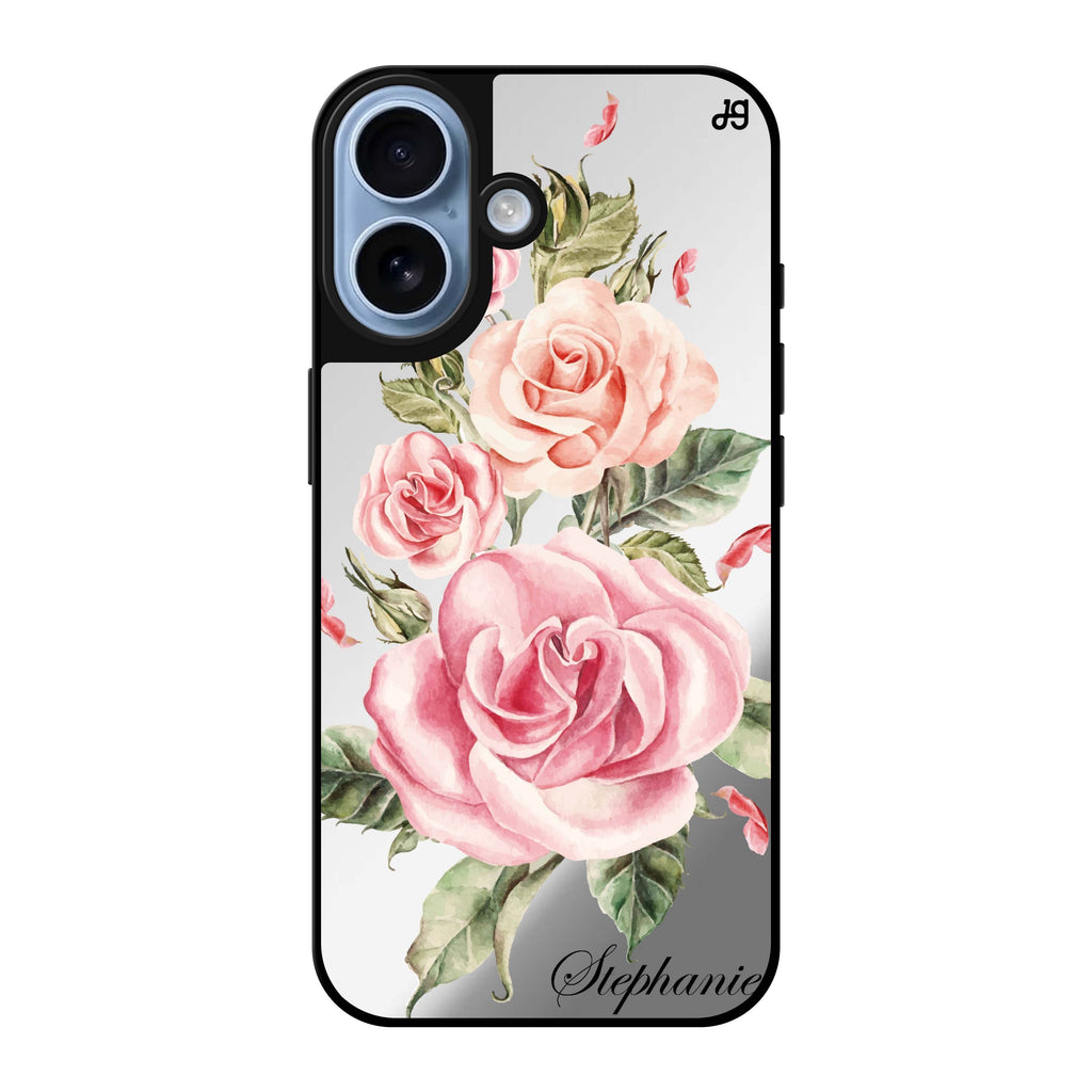 Reflective iPhone 16 Mirror Case –Pink Watercolor Floral Design