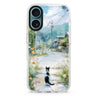 Sunny Day with a Cat iPhone 16 and 16 Plus ultra clear case, transparent cat artwork, front product view