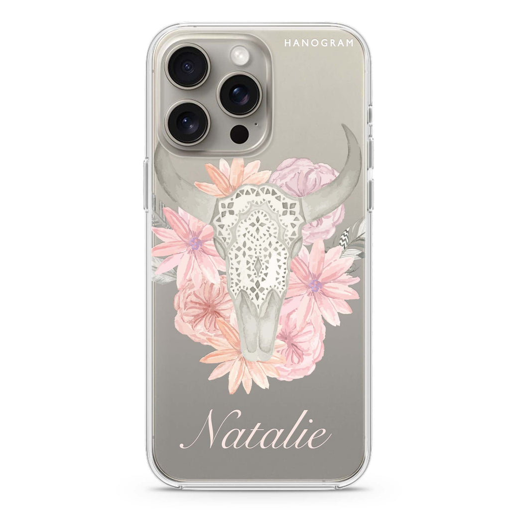 Skull Bull & Watercolor Flowers iPhone Ultra Clear Case