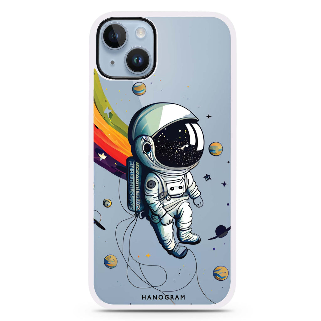 Astronaut in rainbow iPhone 15 Plus Impact Guard Bumper Case