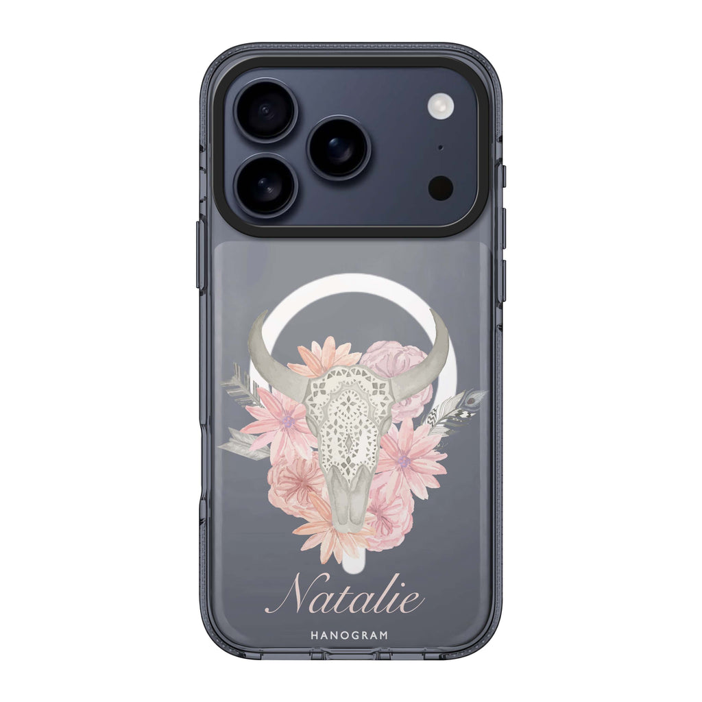 Skull Bull & Watercolor Flowers personalized name flower floral watercolor iPhone 17 Pro Max ultra clear case